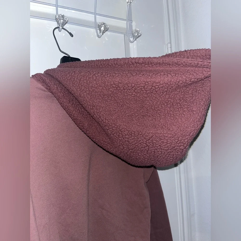 Victorias Secret Pink Medium Rose Pink Hoodie Sweatshirt Glitter Font Sherpa Top - Picture 12 of 16